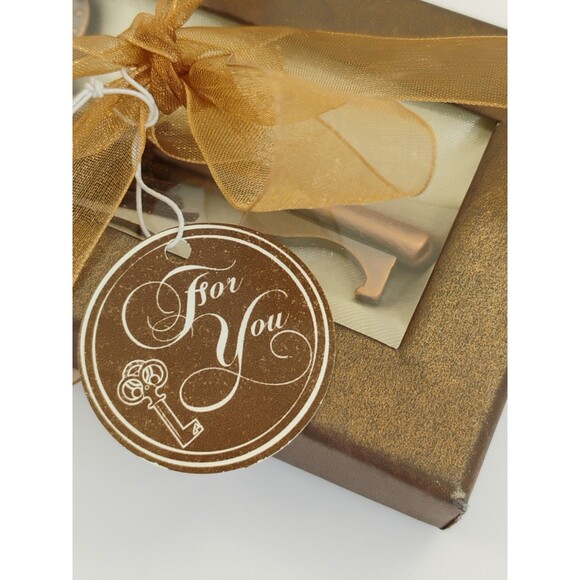 Wedding Favor Skeleton Key Bottle Opener Antique Copper Finish New In Gift Box - Picture 7 of 13